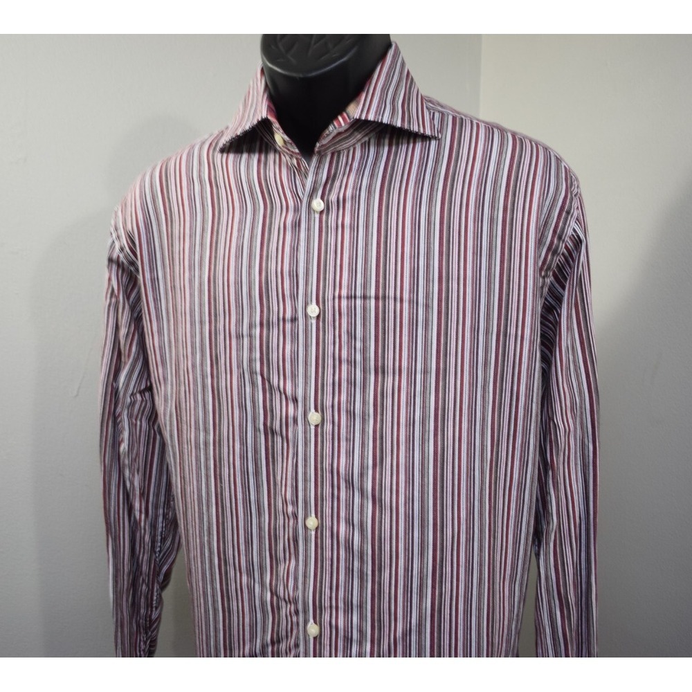 Thomas Dean Dress Shirt Striped Flip Cuff Long Sleeve Button Up Mens Size Medium